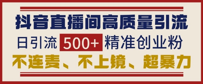 抖音直播间引流创业粉,无需连麦、不用上镜、超暴力,日引流500+高质量精准创业粉-网创星球
