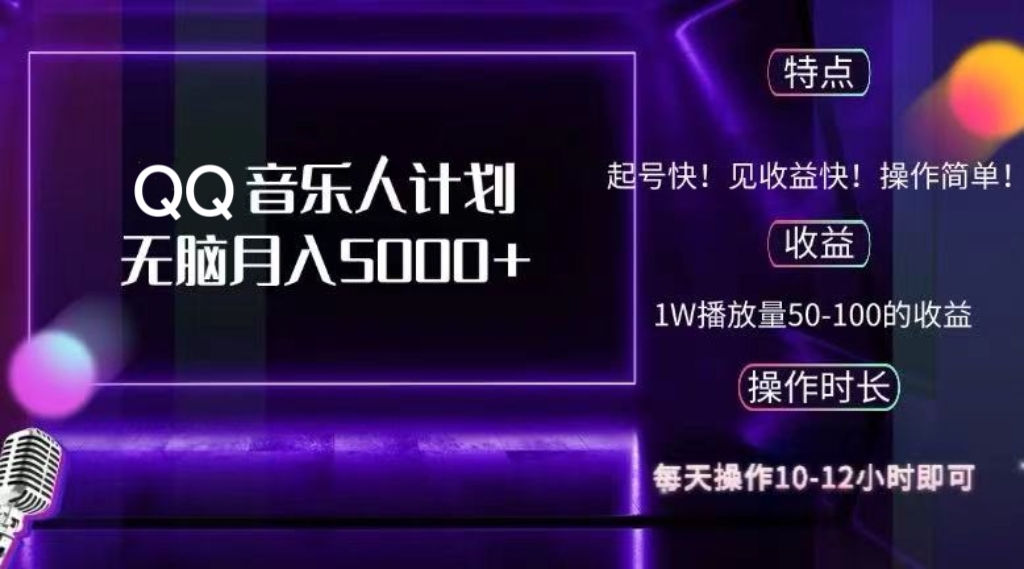 2024 QQ音乐人计划，纯无脑操作，轻松月入5000+，可批量放大操作-网创星球