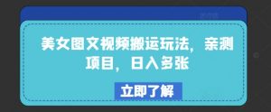 美女图文视频搬运玩法，亲测项目，日入多张-网创星球