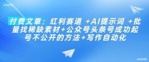 付费文章：红利赛道 +AI提示词 +批量找稀缺素材+公众号头条号成功起号不公开的方法+写作自动化-网创星球