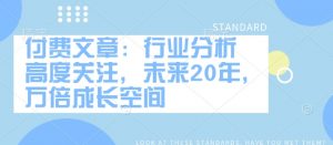 付费文章：行业分析 高度关注，未来20年，万倍成长空间-网创星球