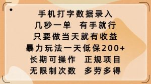 手机打字数据录入，几秒一单，有手就行，只要做当天就有收益，暴力玩法一天低保2张-网创星球
