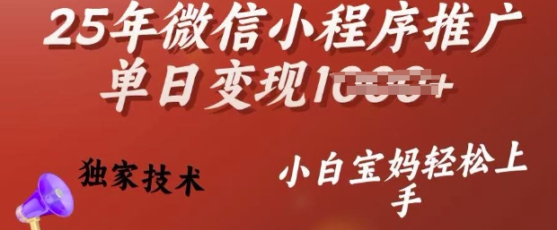 25年微信小程序推广单日变现多张,独家技术,小白宝妈轻松上手【揭秘】-网创星球