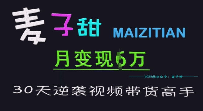 麦子甜30天逆袭视频带货高手，单月变现6W加特训营-网创星球