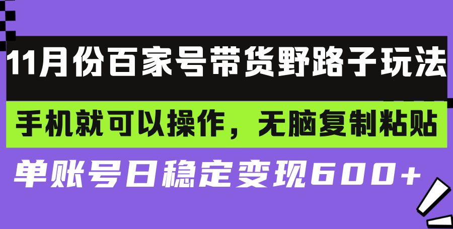 百家号带货野路子玩法 手机就可以操作，无脑复制粘贴 单账号日稳定变现...-网创星球