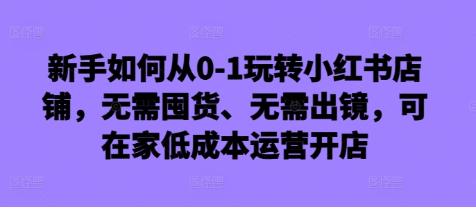 新手如何从0-1玩转小红书店铺，无需囤货、无需出镜，可在家低成本运营开店-网创星球