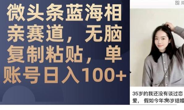 微头条蓝海相亲赛道，无脑复制粘贴，单账号日入100+-网创星球