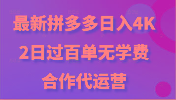 最新拼多多,日入4K+,2日过百单无学费,合作代运营-网创星球